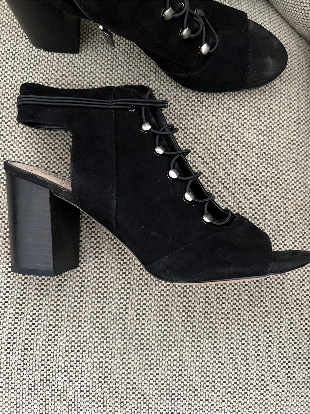 Vince Camuto Black Lace-Up Suede Open-Toe Block Heel Sandals - Women